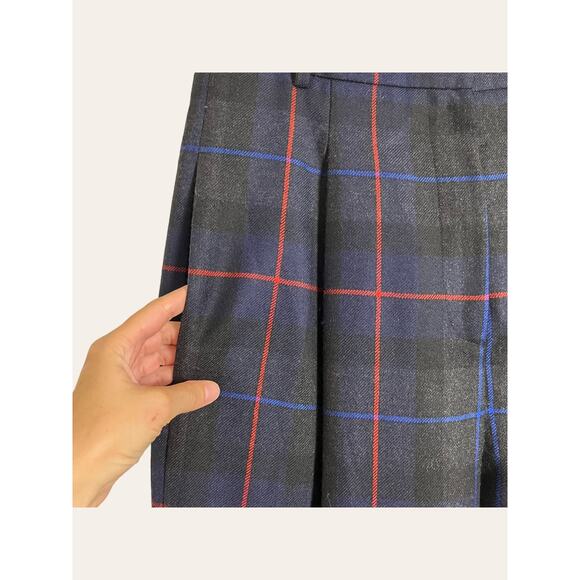 TIBI Navy Blue Plaid Print High Waist Pleated Tapered Leg Trouser Pants Size 4 - Picture 4 of 8